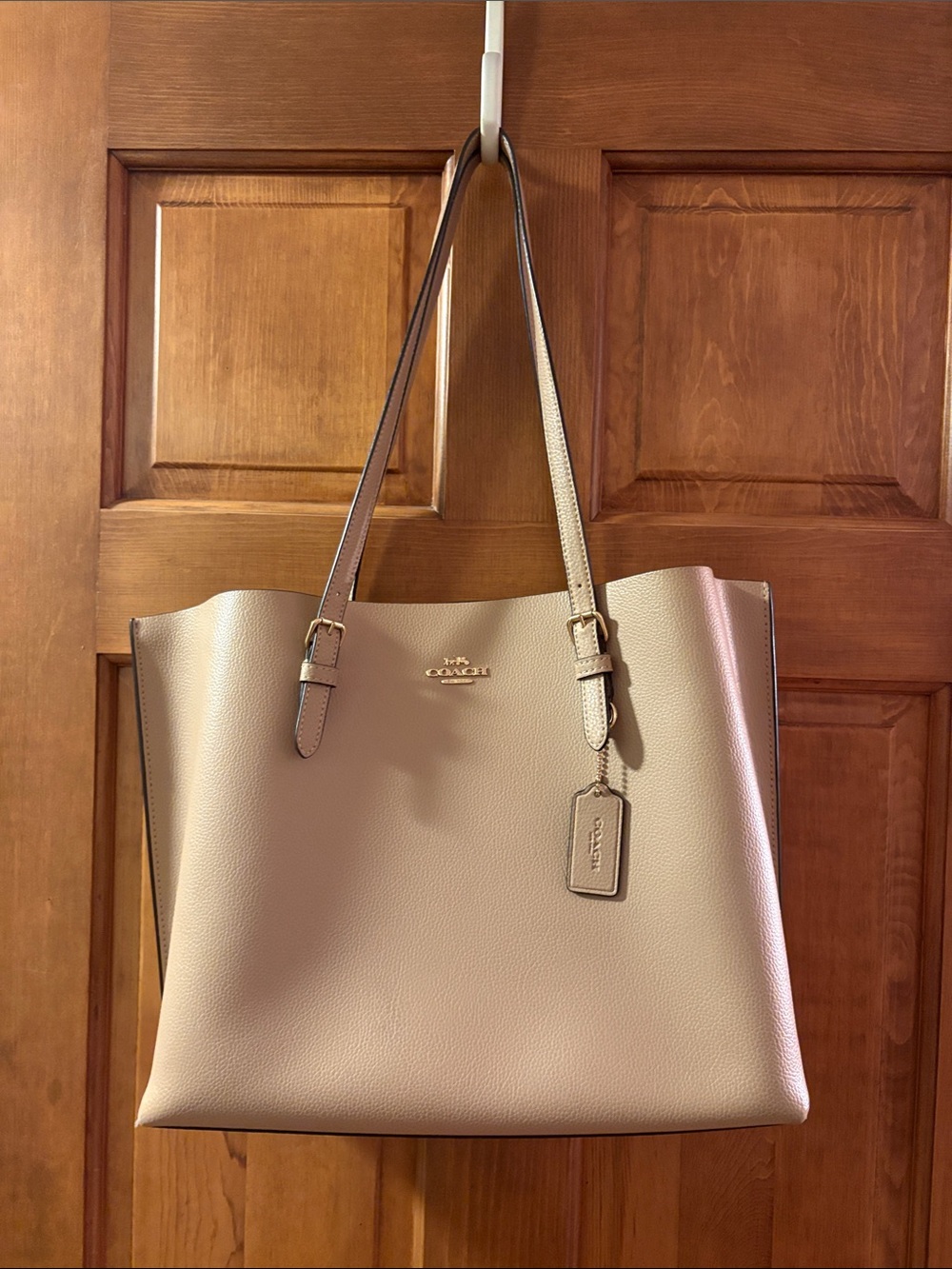 Coach Pebbled Leather Tote in Light Beige